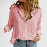 Frieda | Damen Leinen Bluse Knopfleiste Lapel Kragen Entspannt – Rosa