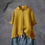 Charlotte | Damen Leinen Bluse Rüschen Ärmel Button-Down Locker – Gelb