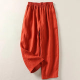 Hannah | Damen Leinen Hose Weiter Schnitt Elastischer Bund – Orange