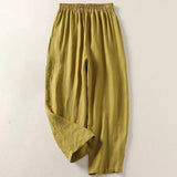 Hannah | Damen Leinen Hose Weiter Schnitt Elastischer Bund – Olive