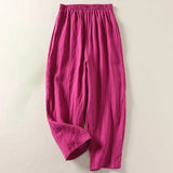 Hannah | Damen Leinen Hose Weiter Schnitt Elastischer Bund – Rosa