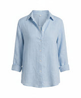 Annika | Damen Leinenstil Dreiviertelarm Klassische Bluse – Blau