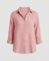 Annika | Damen Leinenstil Dreiviertelarm Klassische Bluse – Rosa