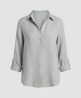 Annika | Damen Leinenstil Dreiviertelarm Klassische Bluse – Grau