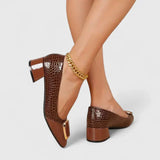 Sophie | Damen Loafer Bequem Klassisch Block Absatz – Braun