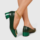 Sophie | Damen Loafer Bequem Klassisch Block Absatz – Grün