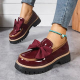 Damen Loafer Schleife Plateau – Burgunderrot