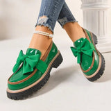 Damen Loafer Schleife Plateau – Grün