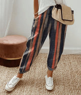 Sophie | Damen Lockere Bindeband-Sommerhose mit Abstraktem Druck – Streifen