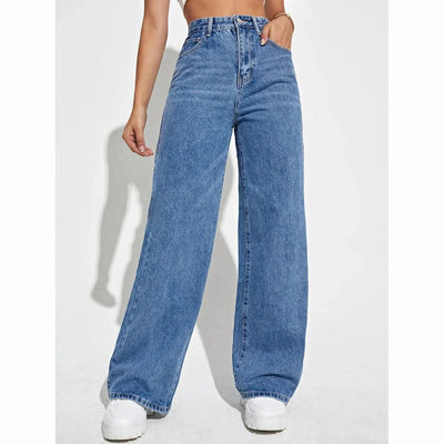 Damen Wide Leg Jeans mit Hohem Bund