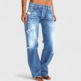 Marie | Damen Low Rise Destroyed Straight Leg Jeans – Blau