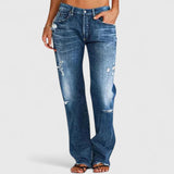 Marie | Damen Low Rise Destroyed Straight Leg Jeans – Dunkelblau