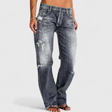 Marie | Damen Low Rise Destroyed Straight Leg Jeans – Grau