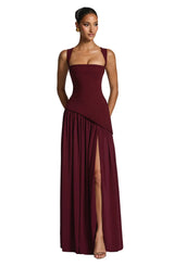 Katharina | Damen Maxi Kleid A-Linie Ärmellos Hochzeitsgast – Burgund