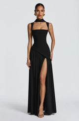 Katharina | Damen Maxi Kleid A-Linie Ärmellos Hochzeitsgast – Schwarz