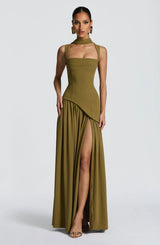 Katharina | Damen Maxi Kleid A-Linie Ärmellos Hochzeitsgast – Grün