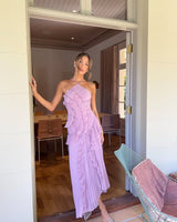 Charlotte | Damen Maxi Kleid Neckholder Rüschen Hochzeit Gast – Lavendel