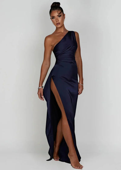 Damen Maxikleid mit Einer Schulter und Beinschlitz