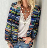 Luisa | Damen Mehrfarbige Strick-Cardigan – Blau