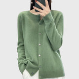 Charlotte | Damen Merino Cardigan Knopfleiste Rundhals – Grün