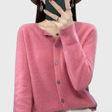 Charlotte | Damen Merino Cardigan Knopfleiste Rundhals – Rosa