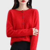 Charlotte | Damen Merino Cardigan Knopfleiste Rundhals – Rot