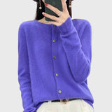Charlotte | Damen Merino Cardigan Knopfleiste Rundhals – Lila