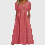Nora | Damen Midi-Kleid mit Bauchkontrolle V-Ausschnitt Wickeloptik – Rosa