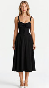 Emilia | Damen Midi Kleid mit Korsett-Optik und Blumenmuster – Schwarz