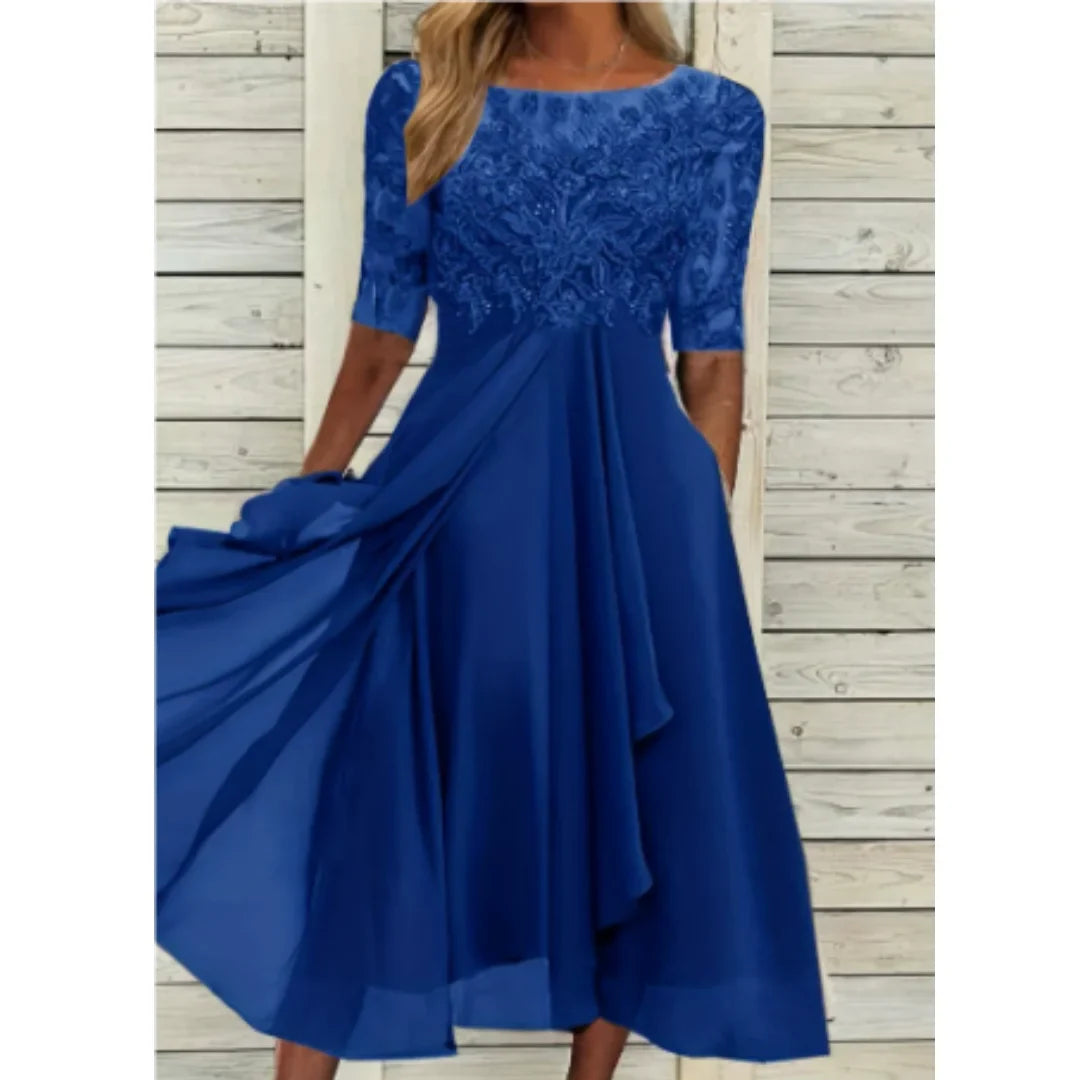 Damen Midikleid mit Spitzenoberteil und 3/4 Ärmeln