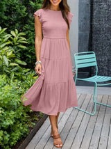 Marlene | Damen Midi-Kleid Stufenrock Bauchkontrolle – Rosa