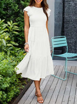 Marlene | Damen Midi-Kleid Stufenrock Bauchkontrolle – Weiß