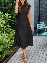 Marlene | Damen Midi-Kleid Stufenrock Bauchkontrolle – Schwarz