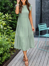 Marlene | Damen Midi-Kleid Stufenrock Bauchkontrolle – Hellgrün