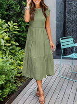 Marlene | Damen Midi-Kleid Stufenrock Bauchkontrolle – Dunkelgrün