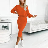 Nora | Damen Midikleid mit Sweatshirt-Oberteil figurbetontes Zweiteiler-Set – Orange