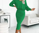 Nora | Damen Midikleid mit Sweatshirt-Oberteil figurbetontes Zweiteiler-Set – Grün