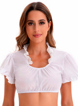 Katharina | Damen Oktoberfest Spitzen-Crop-Bluse mit V-Ausschnitt – Weiß