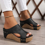 Sophie | Damen Orthopädische Keilabsatz Sandalen mit Nietendetails – Schwarz