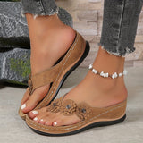 Johanna | Damen Orthopädische Slip-On Sandalen Blumenverzierung – Braun