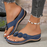 Johanna | Damen Orthopädische Slip-On Sandalen Blumenverzierung – Marineblau