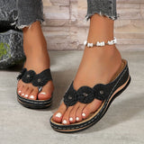 Johanna | Damen Orthopädische Slip-On Sandalen Blumenverzierung – Schwarz
