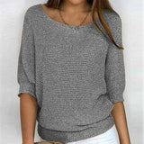 Elfriede | Damen Oversized Baumwoll-Mix 3/4-Ärmel Strickpullover – Grau