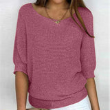 Elfriede | Damen Oversized Baumwoll-Mix 3/4-Ärmel Strickpullover – Lila Rosa