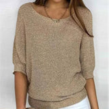 Elfriede | Damen Oversized Baumwoll-Mix 3/4-Ärmel Strickpullover – Beige