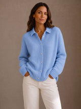 Elfriede | Damen Oversized Cardigan mit Kragen und Knopfleiste – Hellblau