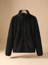 Annika | Damen Oversized Fleece-Jacke mit Stehkragen und Reißverschluss – Schwarz