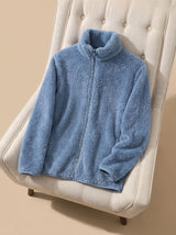 Annika | Damen Oversized Fleece-Jacke mit Stehkragen und Reißverschluss – Blau