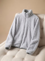 Annika | Damen Oversized Fleece-Jacke mit Stehkragen und Reißverschluss – Grau