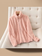Annika | Damen Oversized Fleece-Jacke mit Stehkragen und Reißverschluss – Rosa
